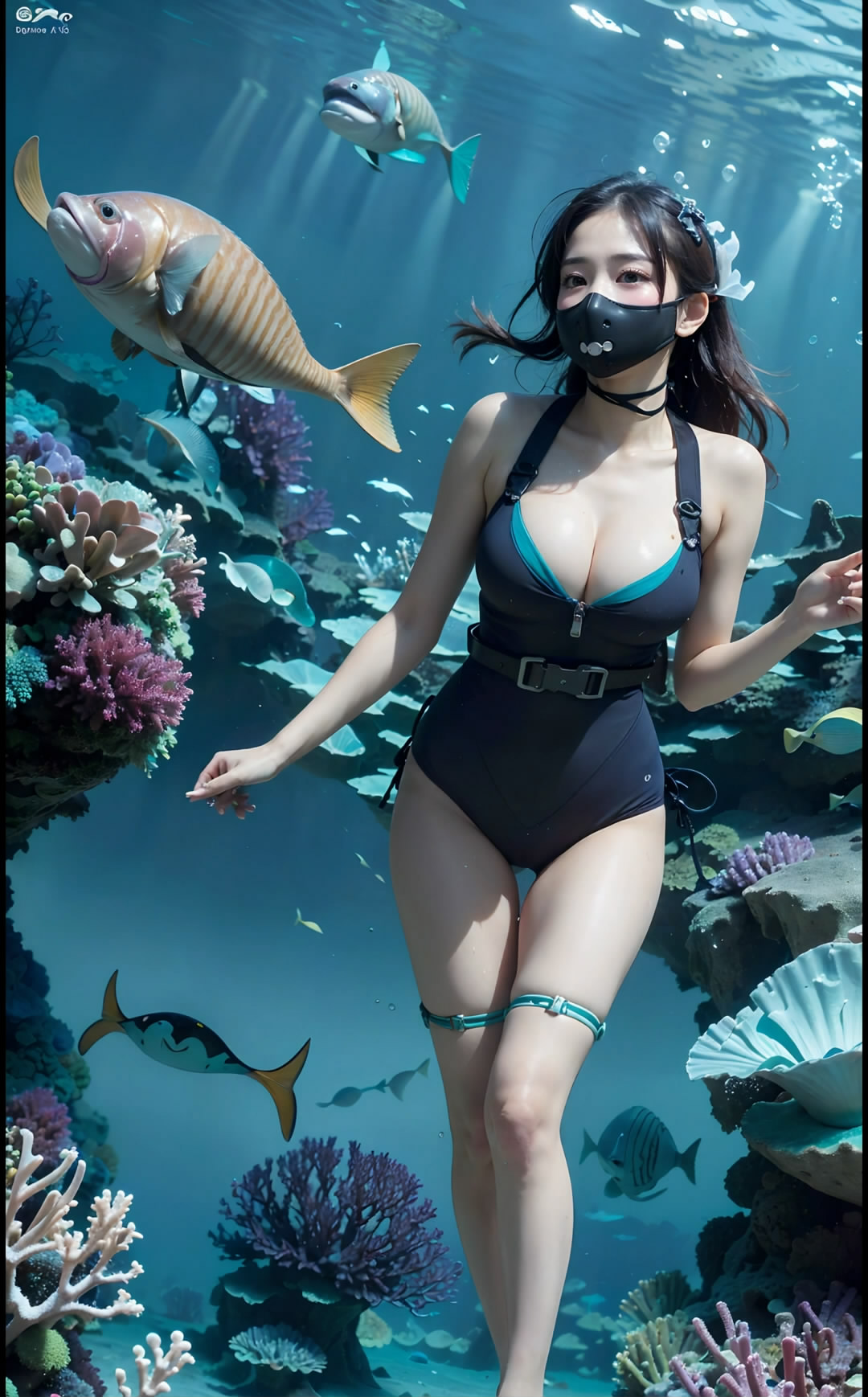 【Ai艺术】浮潜泳衣，海藻，鱼